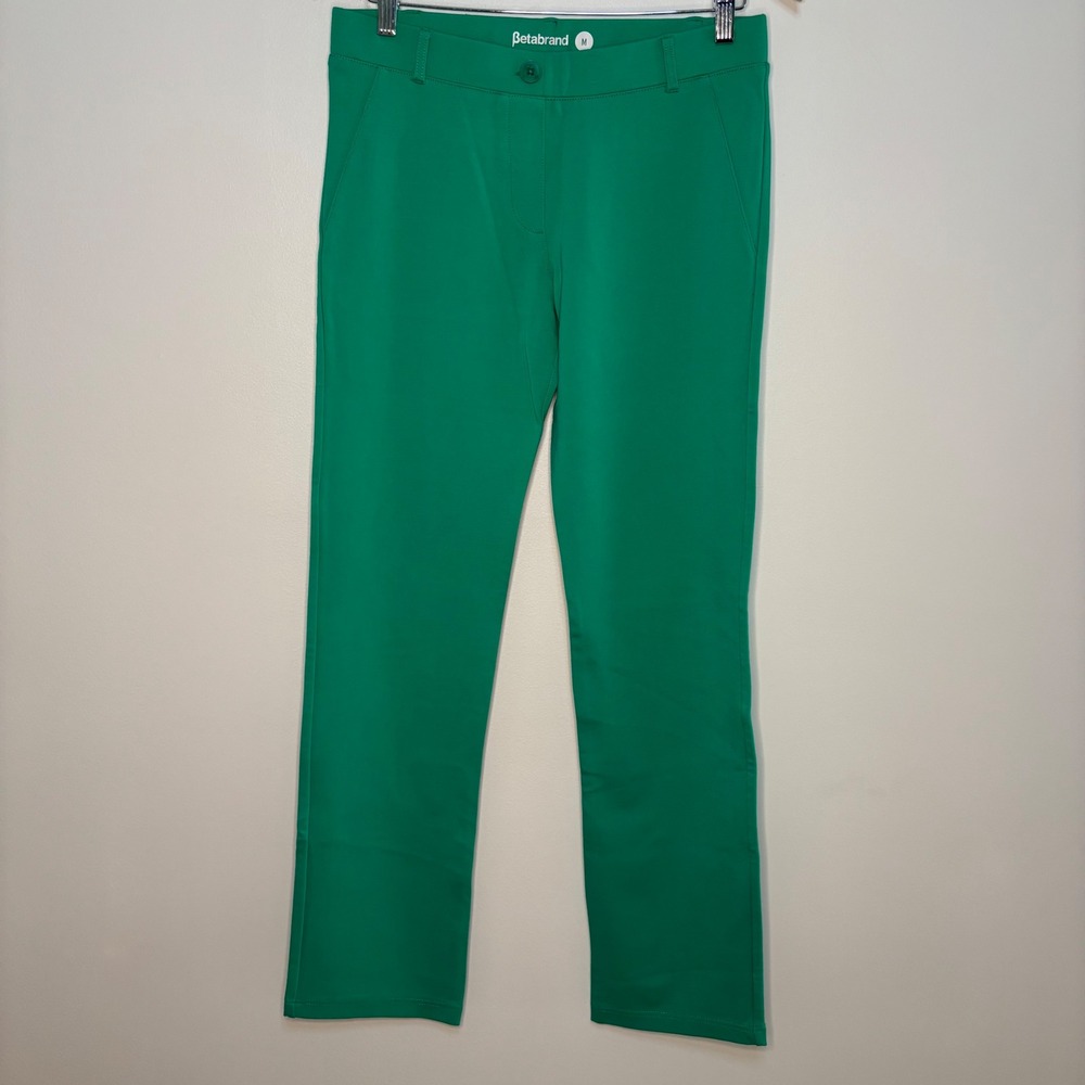 Betabrand Classic Straight Leg Yoga Career Pants Medium Office Green Comfort